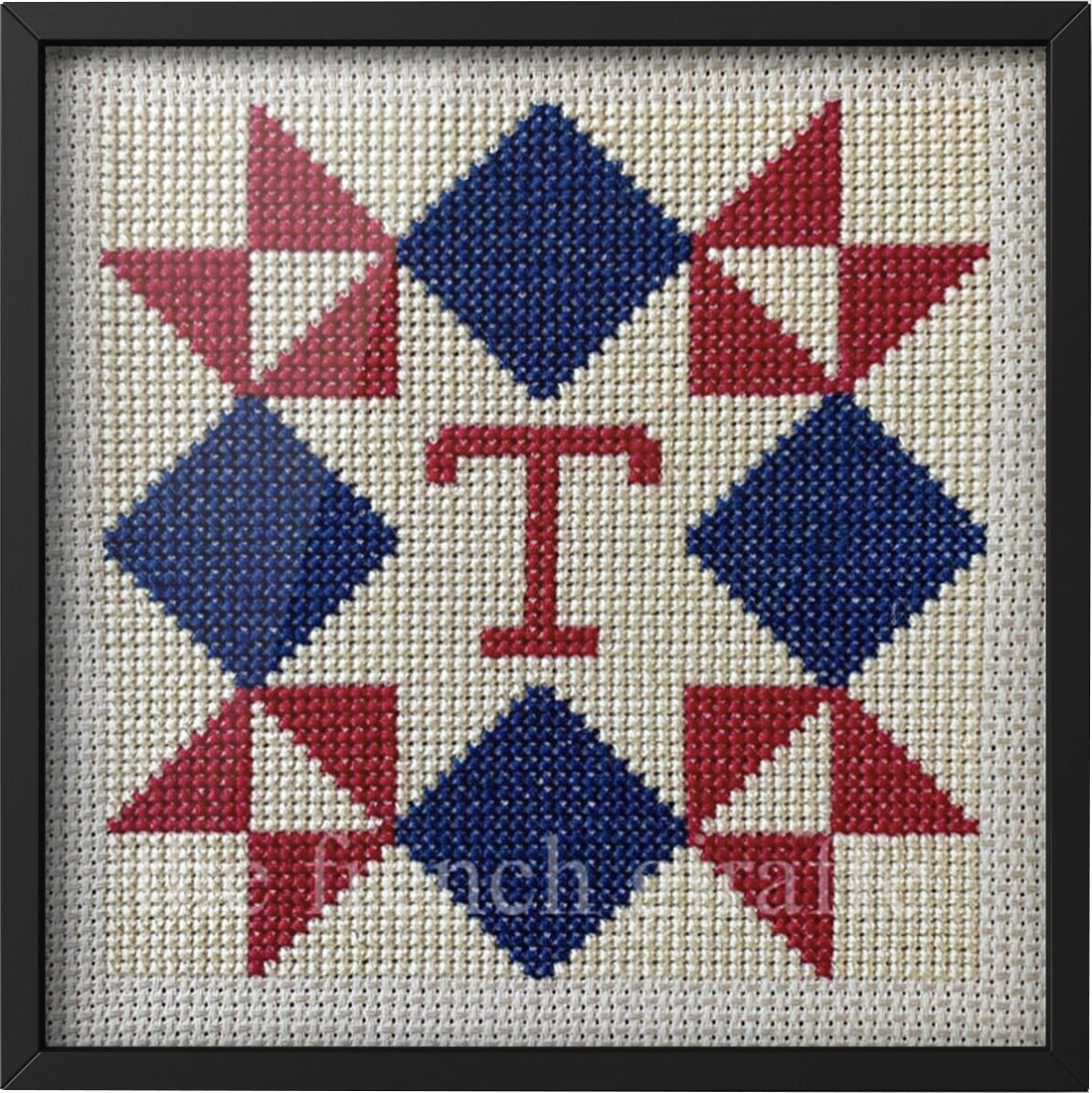 Quilted Monogram Monogram Cross Stitch Patriotic Star Barn Quilt - Pattern