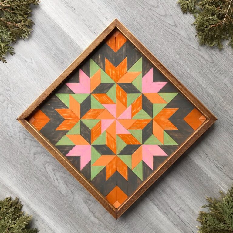 Framed Barn Quilt – Green & Oranges