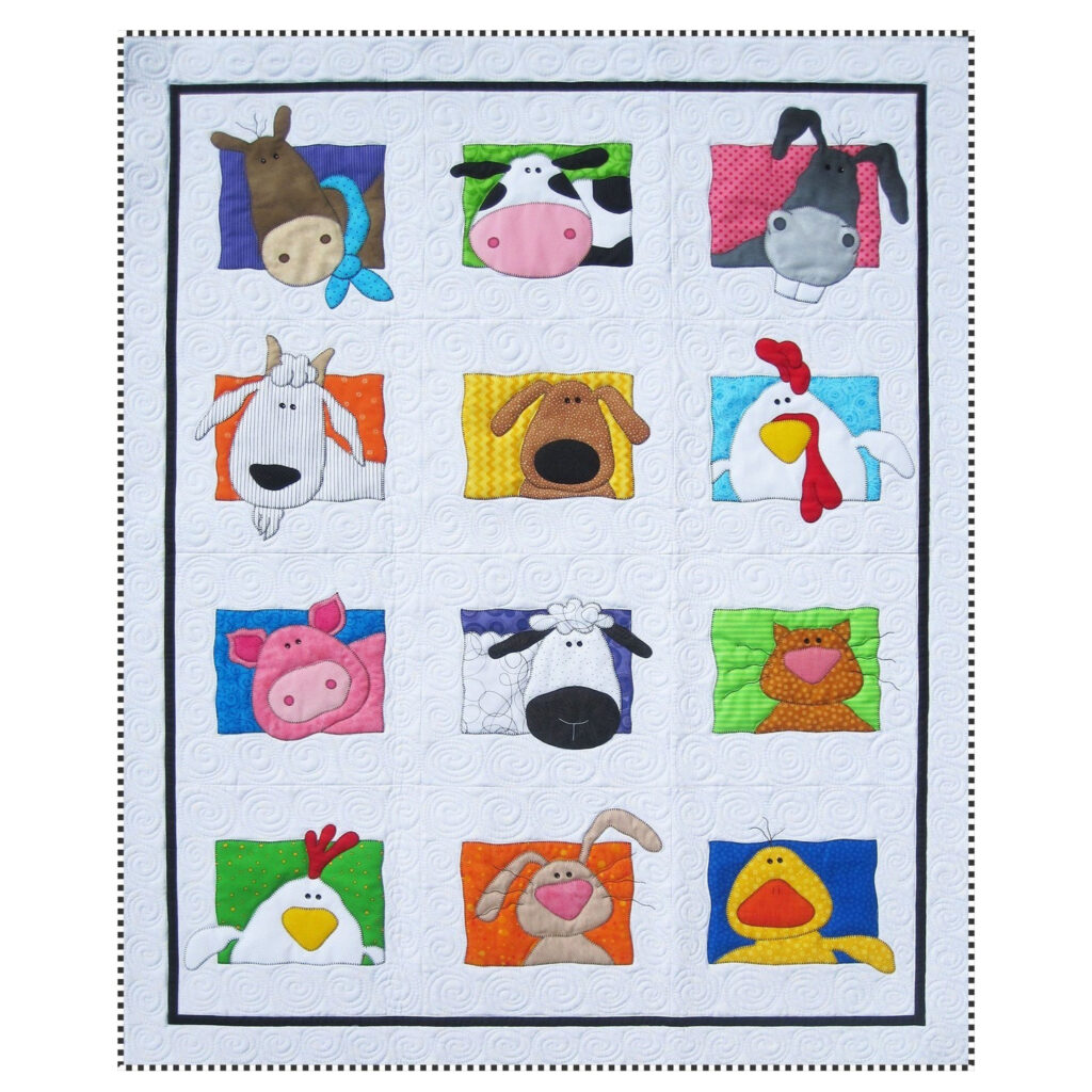 This baby quilt pattern has 12 different animal patterns