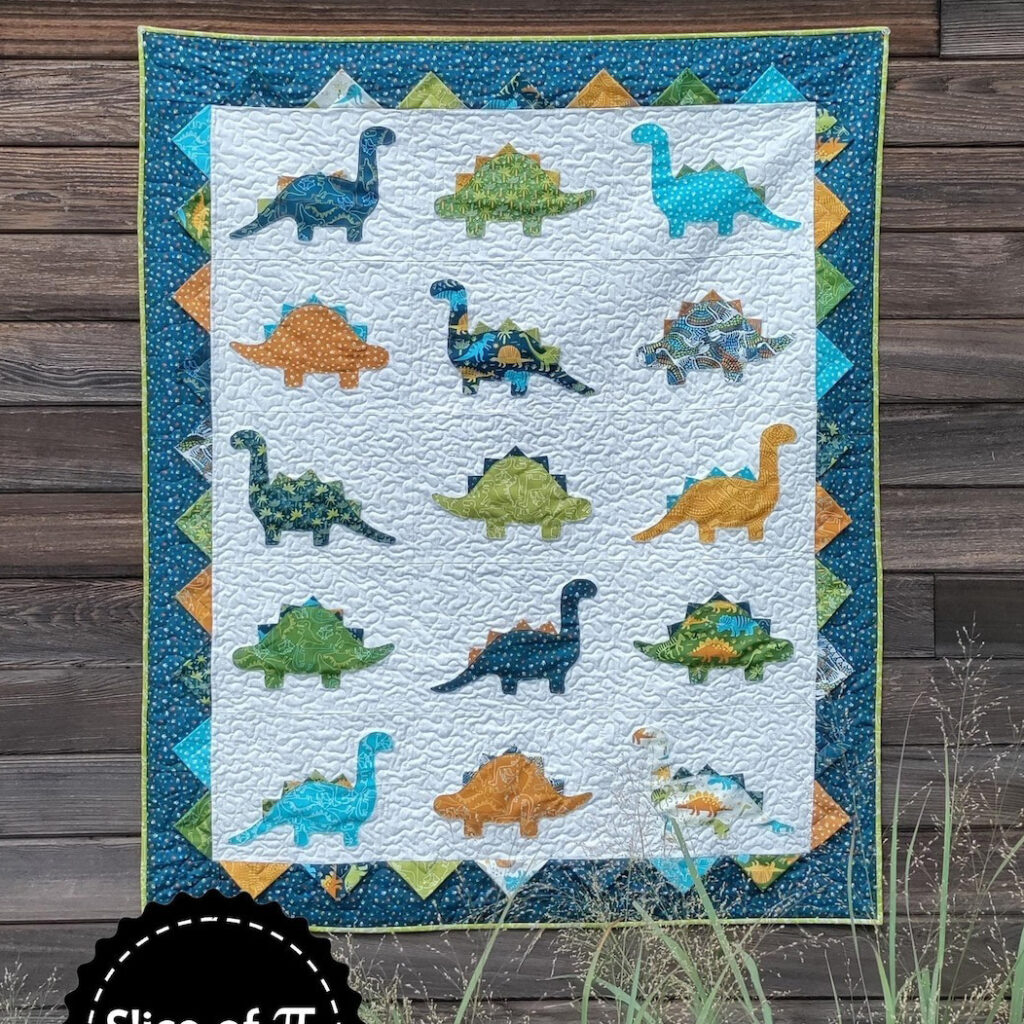 Quilt patterns, many dinosaurs with many different colors