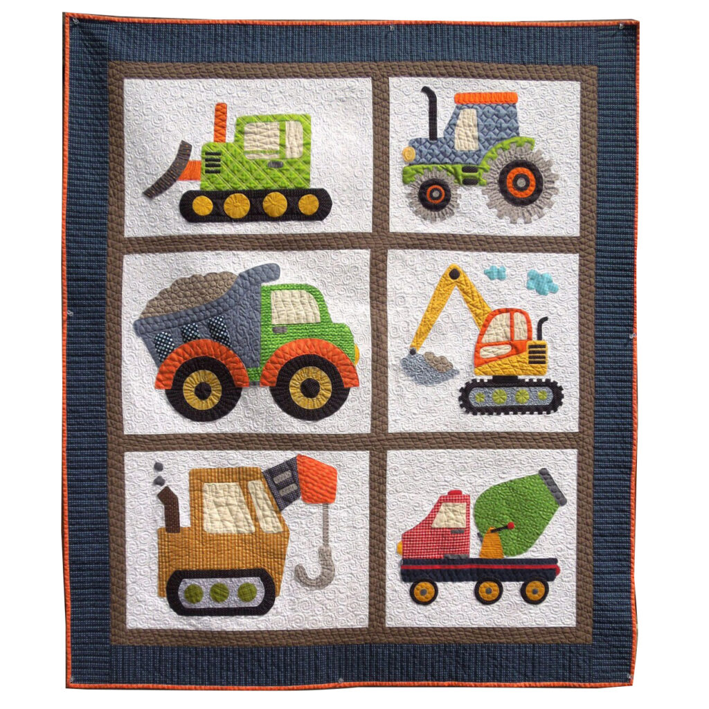 Cotton baby boy quilt pattern printed with pictures of vehicles