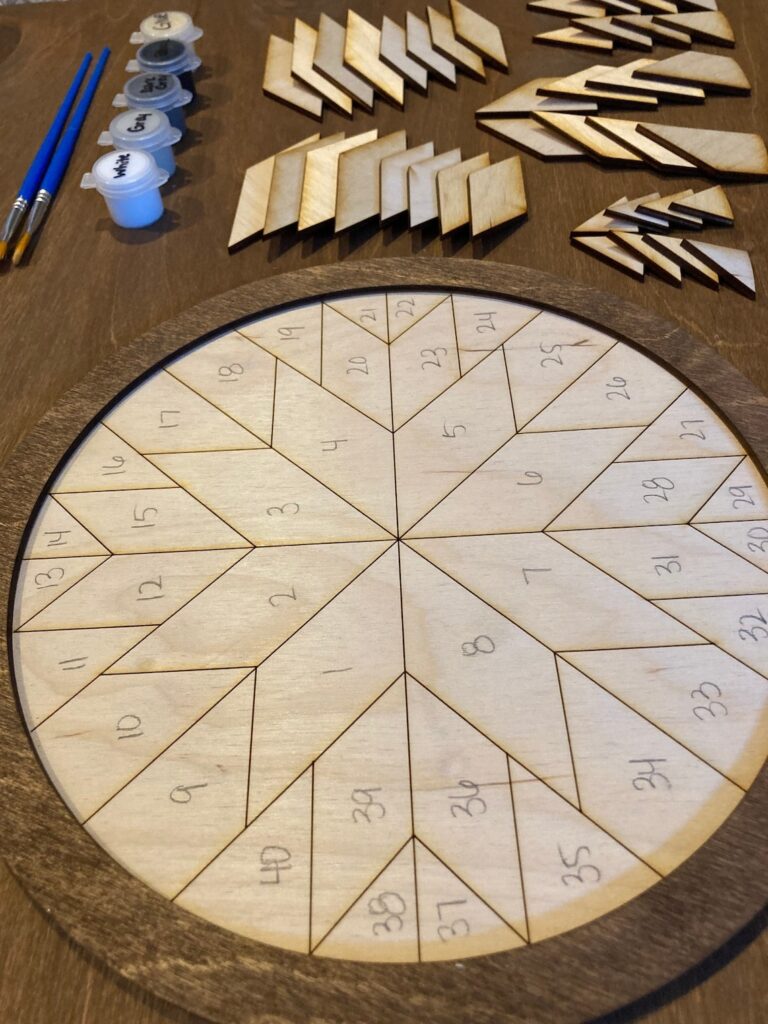 Barn quilt is numbered for ease of painting