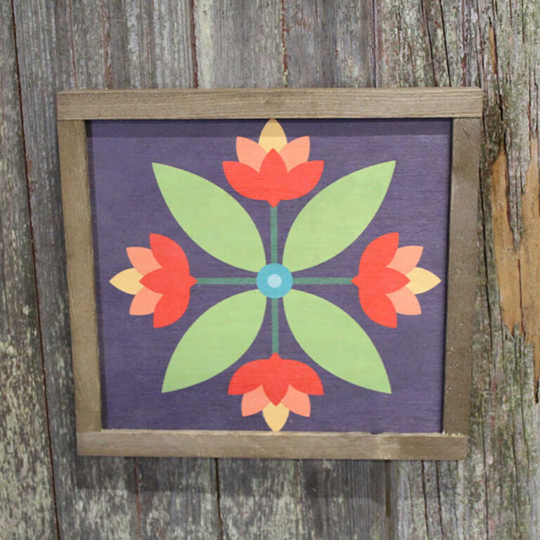 Bloom Floral Red Orange Yellow Green Barn Quilt