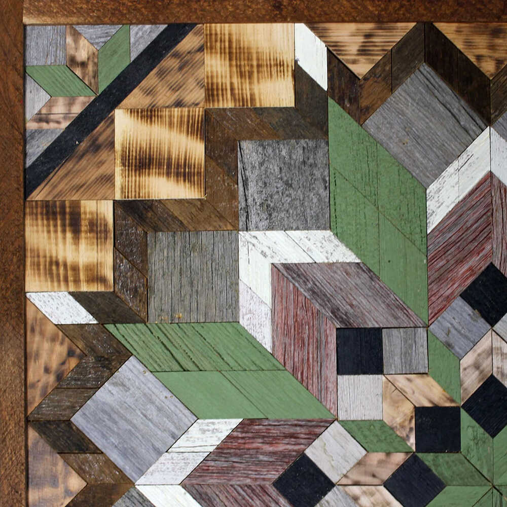 a corner of barn quilt with colorful flower pattern