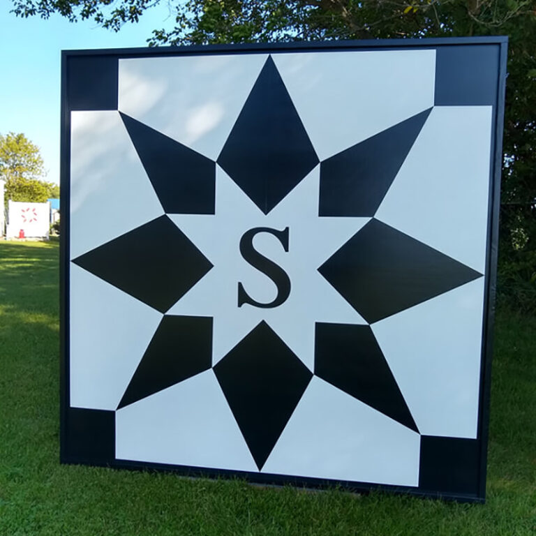 Black star barn quilt – Black background & initials at the center