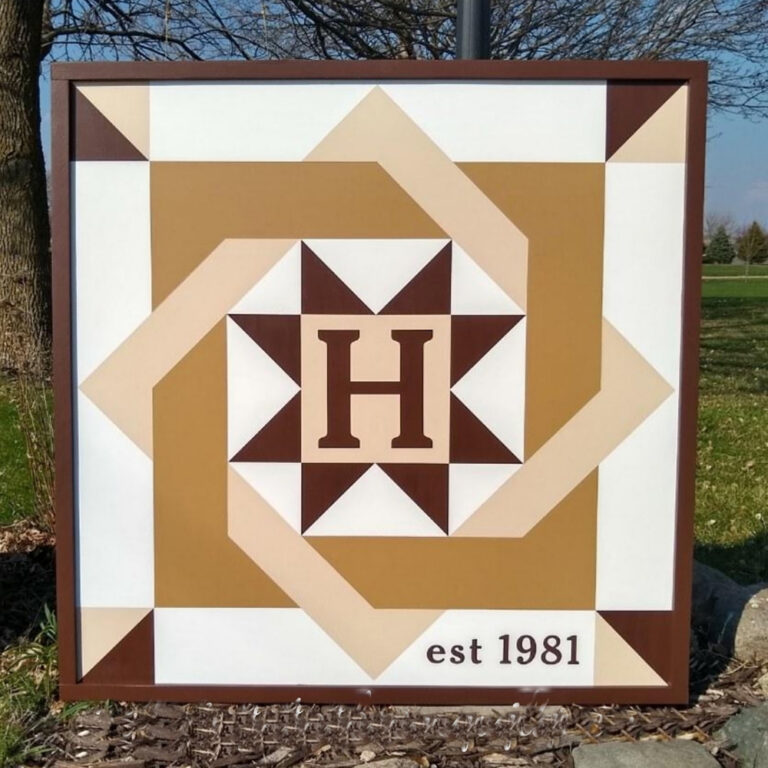Yellow nested square barn quilt with initials and star