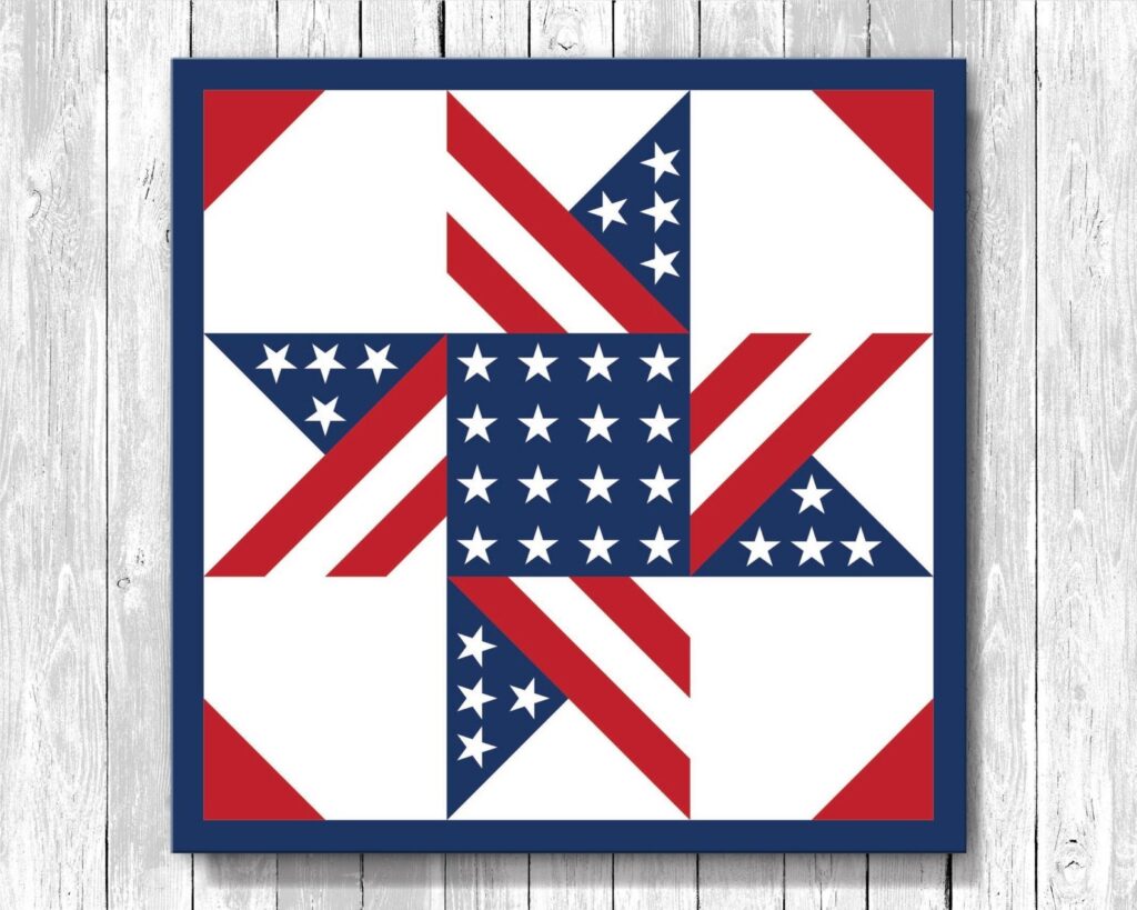 a barn quilt with an American Flag pattern