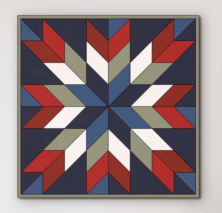 Geometric Wooden Barn Quilt – Red and Blue