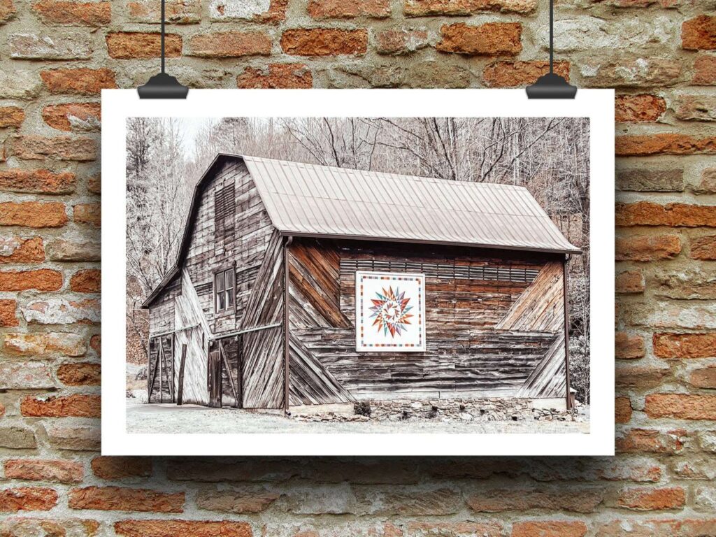 a barn blanket hangs next to the brick wall