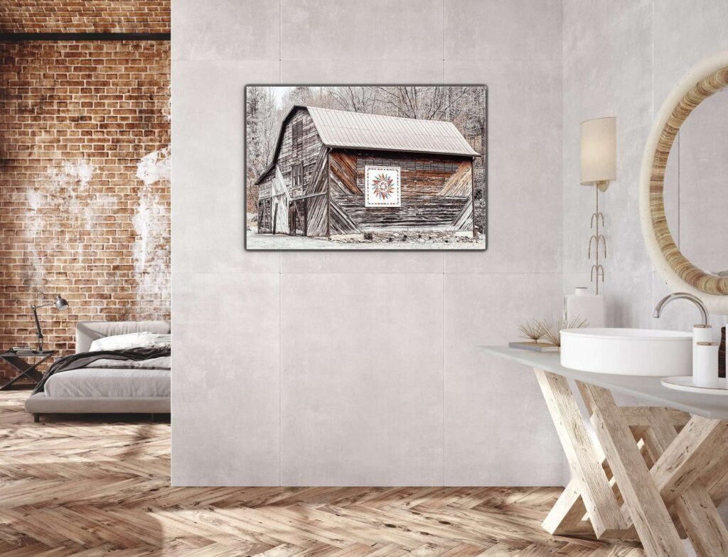 a barn quilt hanging on the wall