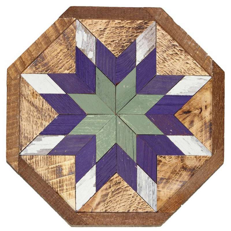 a octagon barn quilt with blue and green star pattern