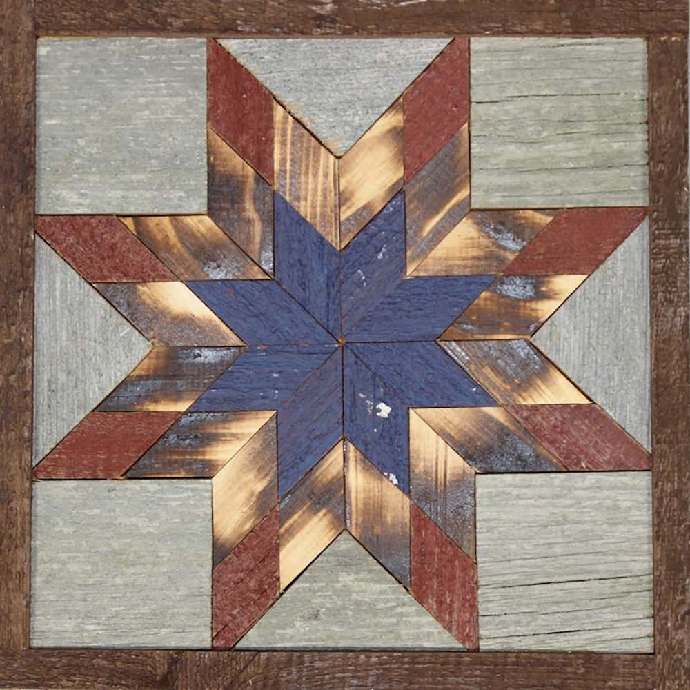 a barn quilt with wooden star pattern