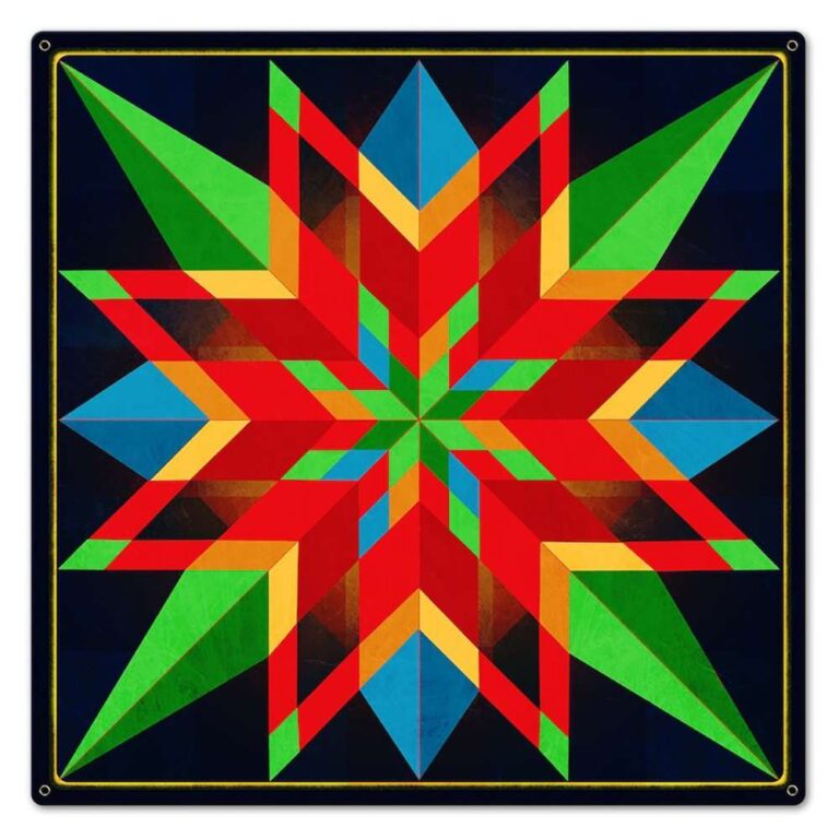 Sixteen Point Star Colorful Barn Quilt
