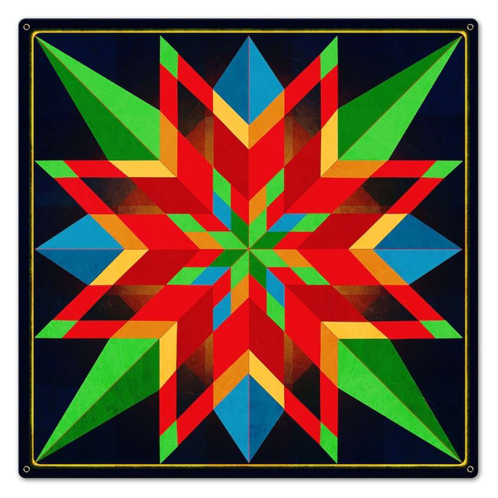 a barn quilt with colorful star pattern