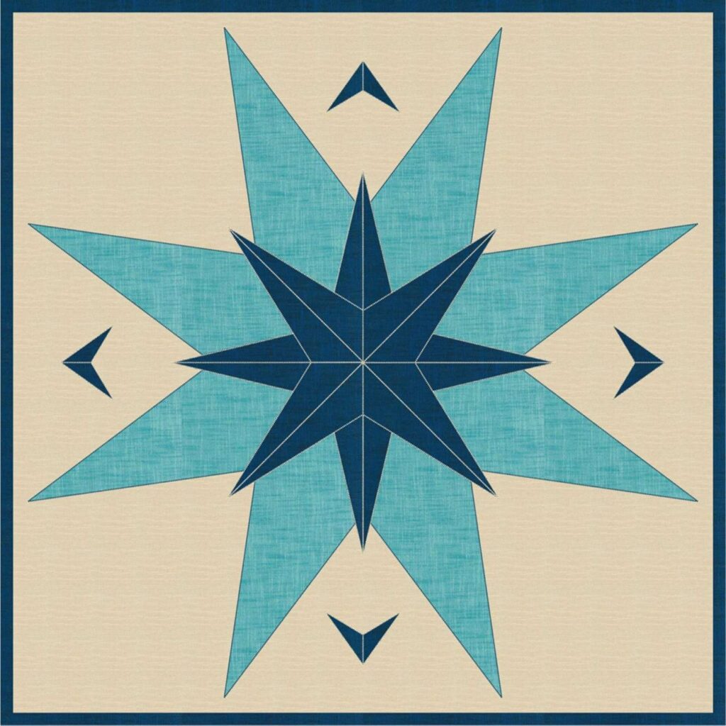 a barn quilt with blue star pattern