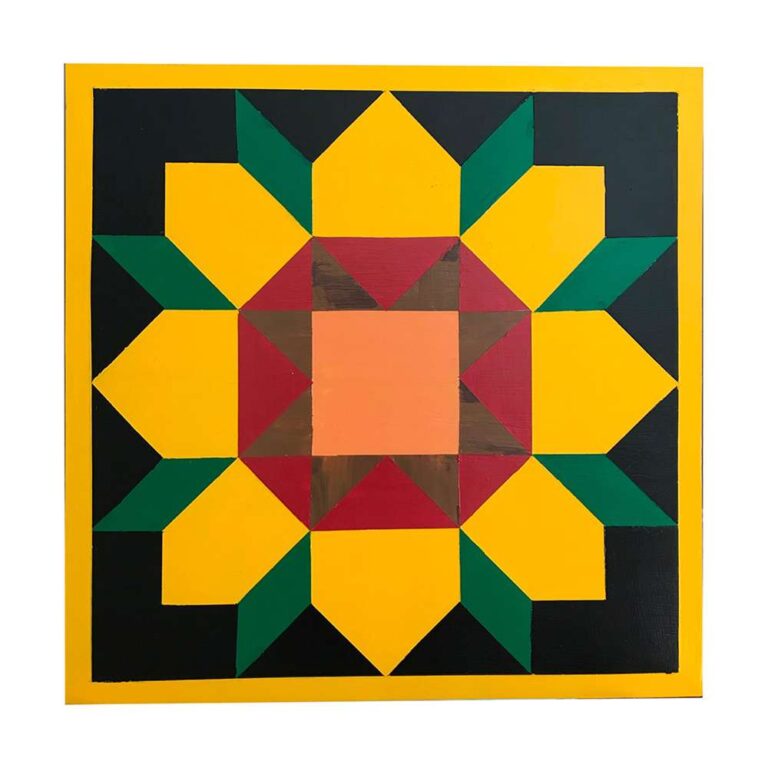 Sunflower Barn Quilt – Black Background and Yellow Frame