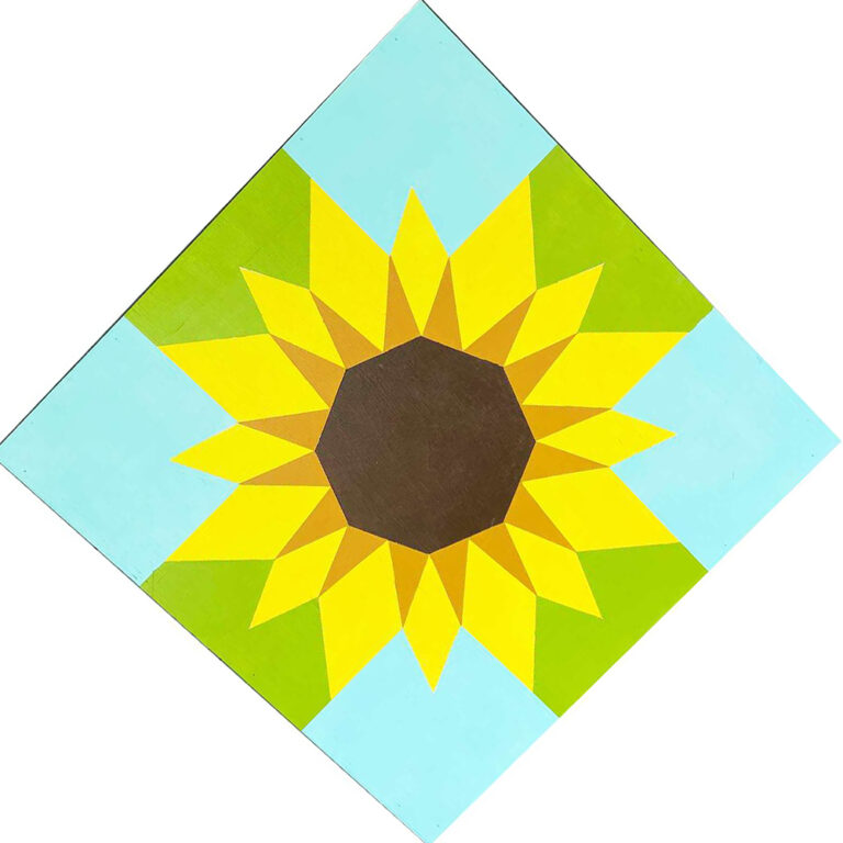 Sunflower Barn Quilt – Green and Teal Background