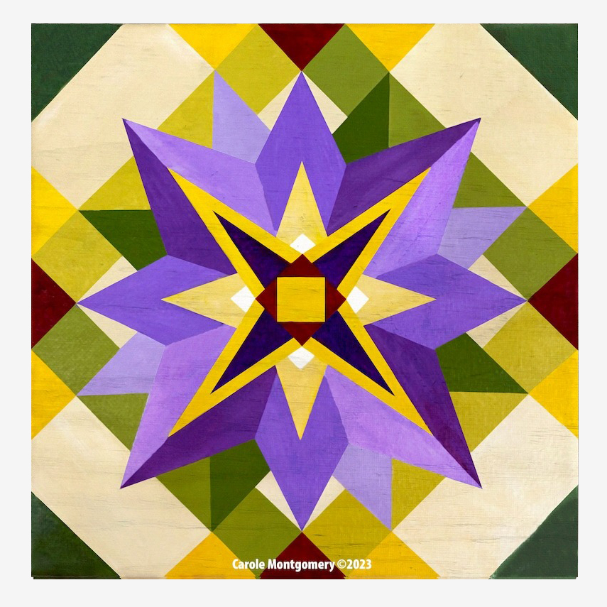 the barn quilt with big purple flowers pattern