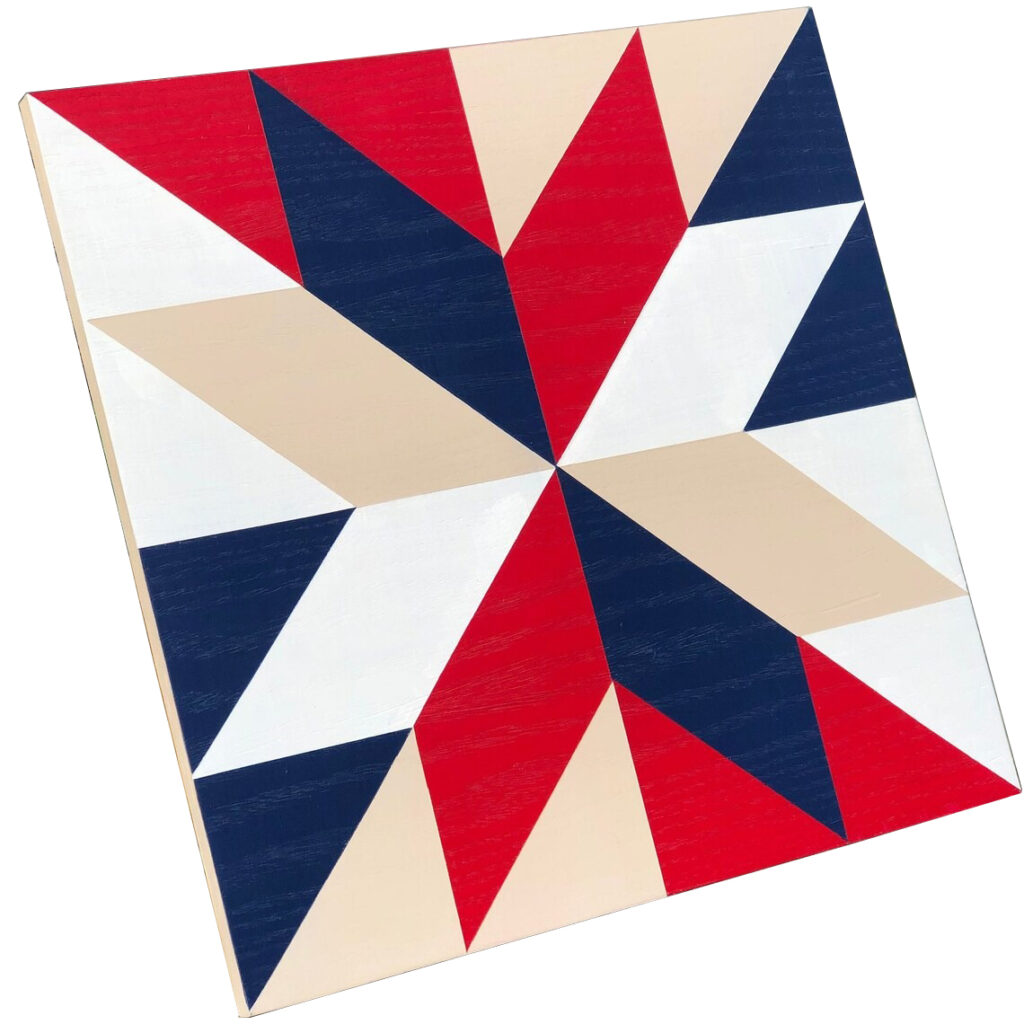 the square barn quilt with patriotic star pattern.