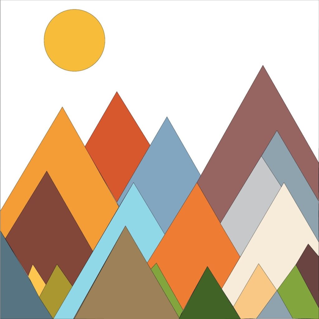 the square barn quilt with mountains and sun patterns