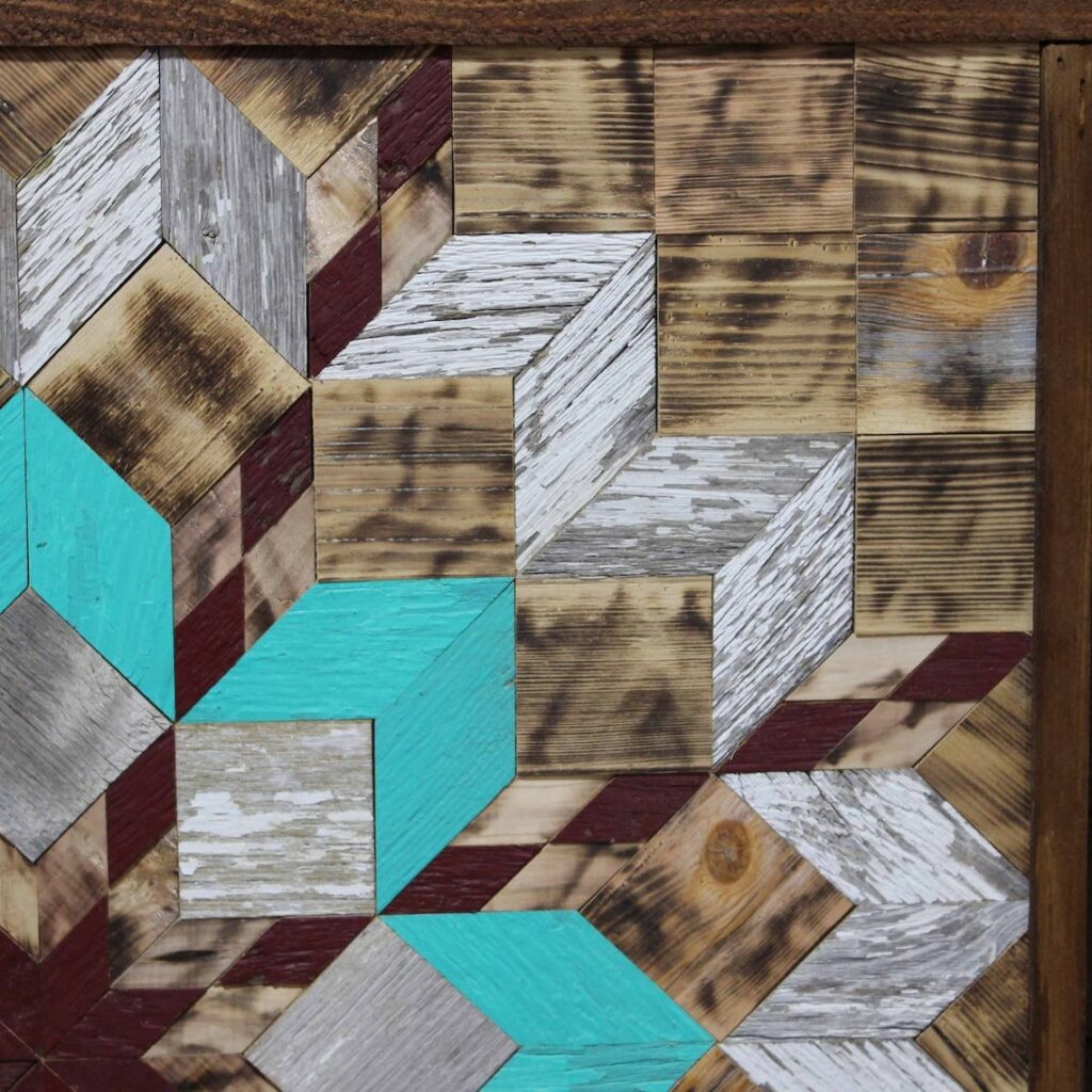 A part of the square barn quilt with pearl flower pattern.