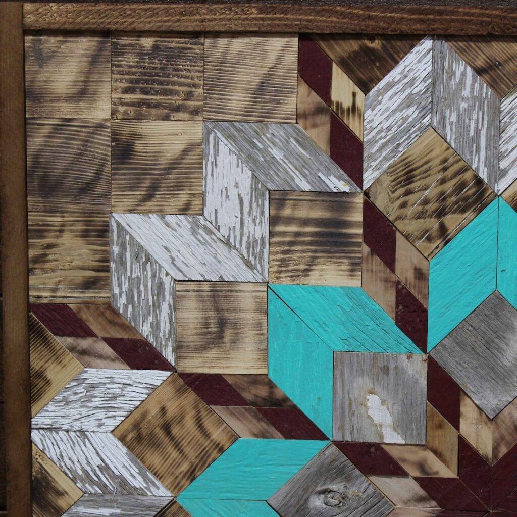 A part of the square barn quilt with pearl flower pattern.