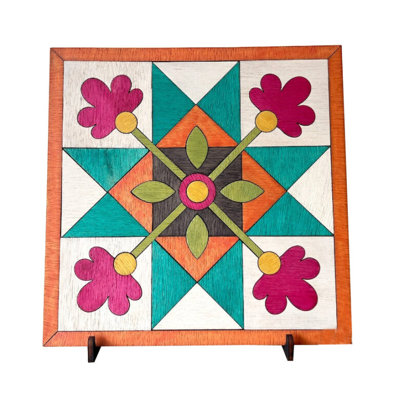 Square Barn Quilt with Star and Flowers