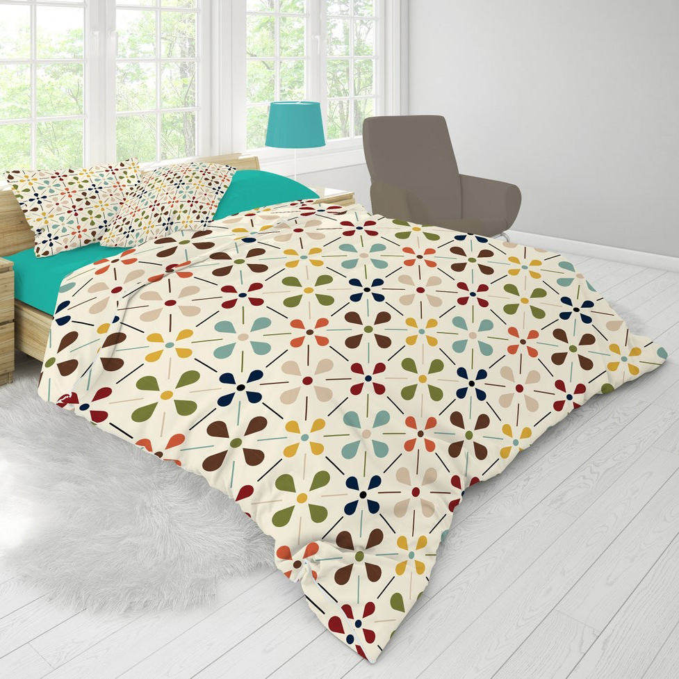 Vibrant mid-century pattern and vibrant flower petals bloom