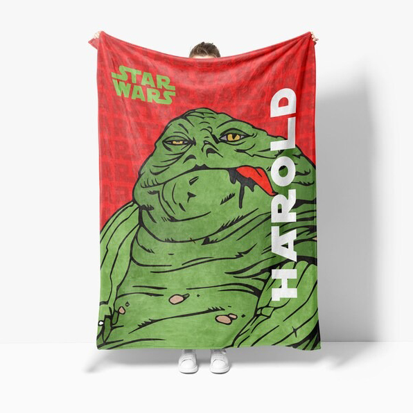 A bold illustration of Jabba the Hutt from Star War