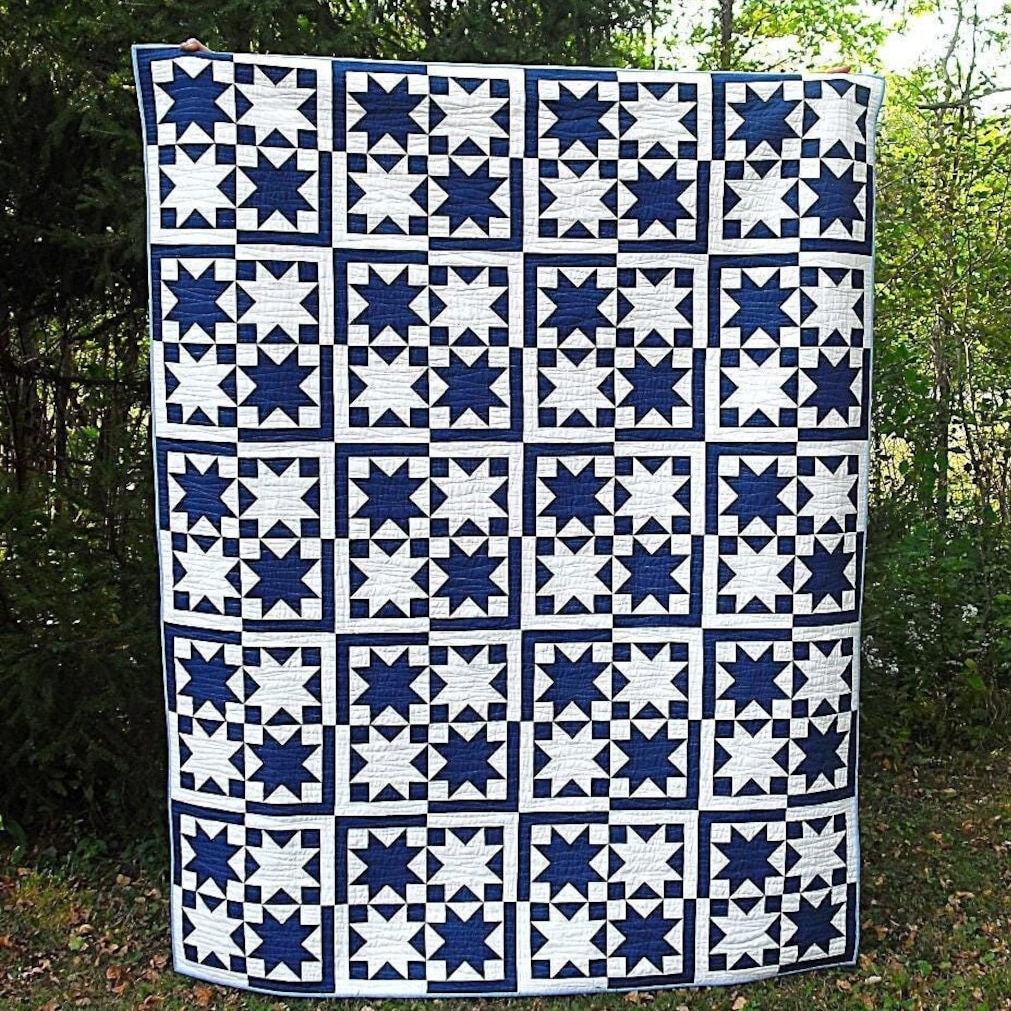 Prairie Stars Two-Color Quilt Pattern features a striking design